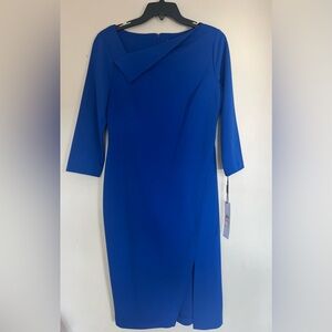 Calvin Klein Women's 3/4 Sleeve Drape Neck Slit Trim Solid Sheath Dress